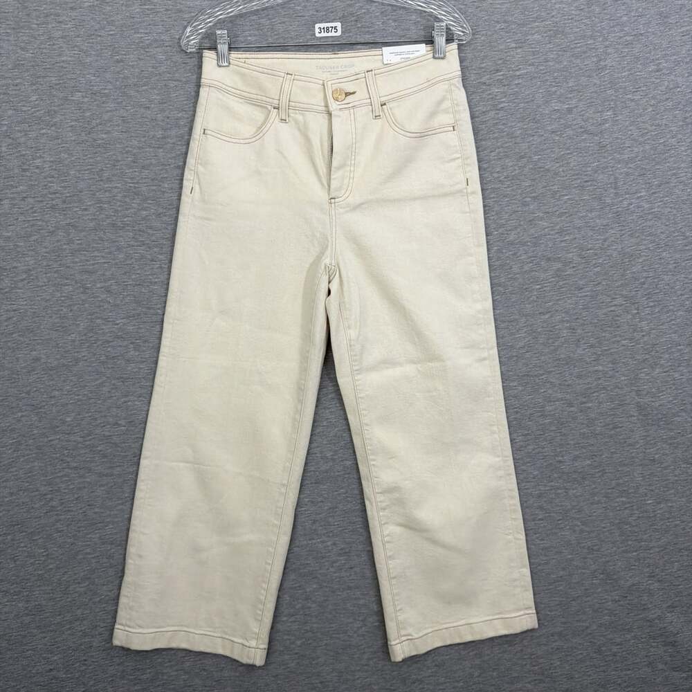 Chico's NWT Denim Trouser Wide Leg Crop Jeans Womens Size 0 US 4 Natural Seeded